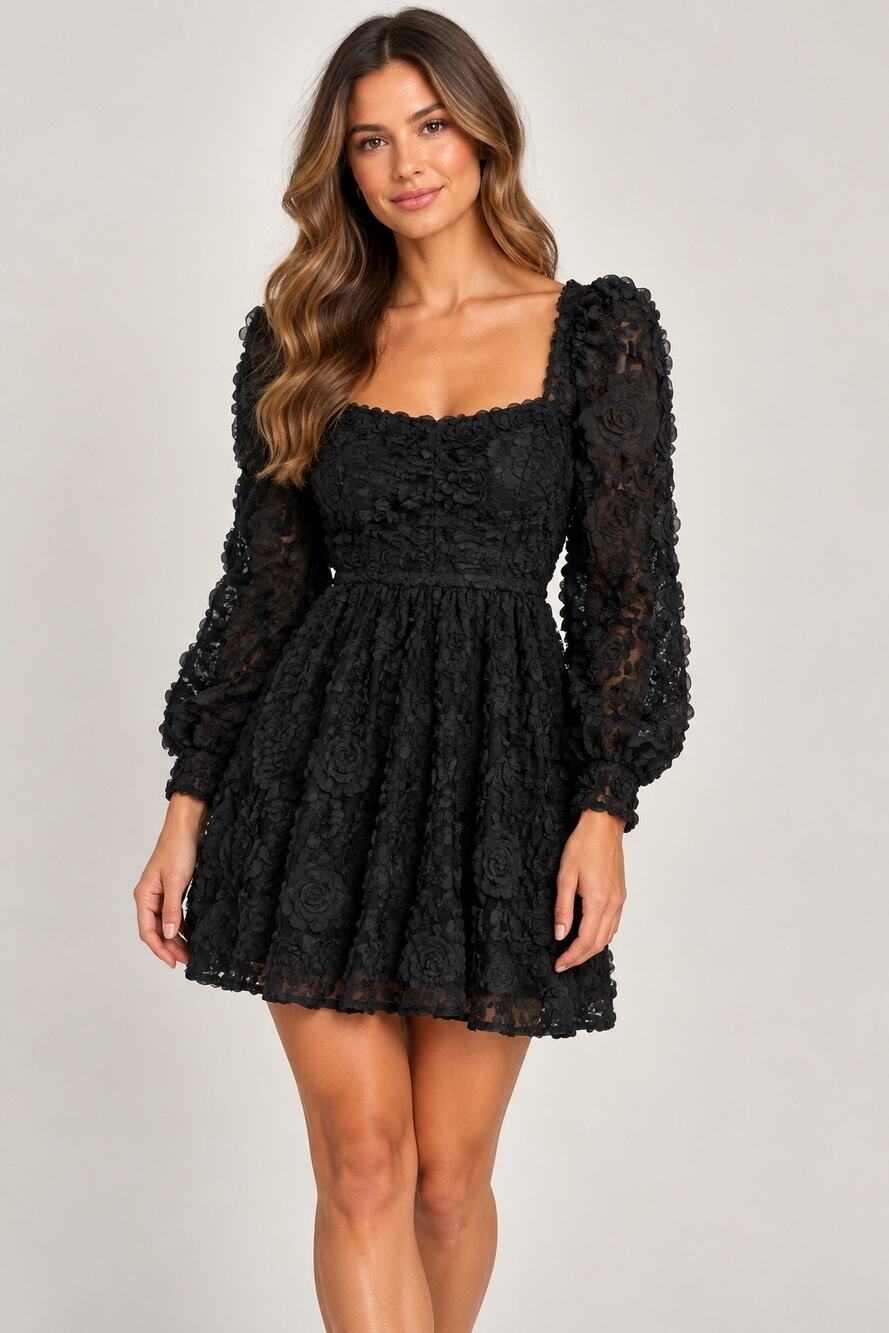 NWT Black Halo Alister Onyx Rose Textured Mini Dress Size 2 $435